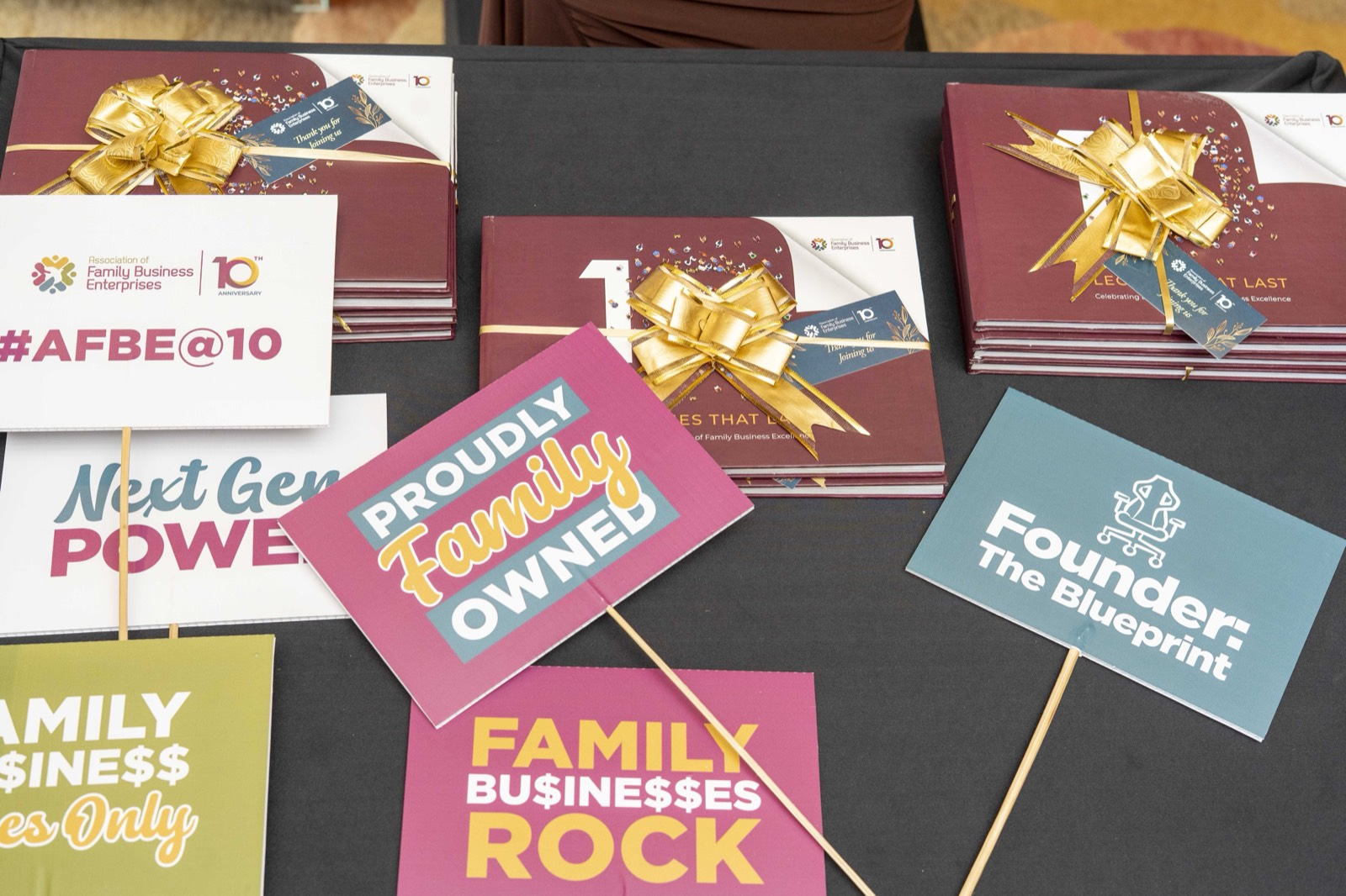 AFBE@10 gifts and signs at the anniversary celebration